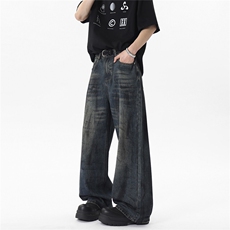 xz905-2-Z070#P65-（控98）美式阔腿脏脏水洗牛仔裤，男装牛仔裤，星座905-2