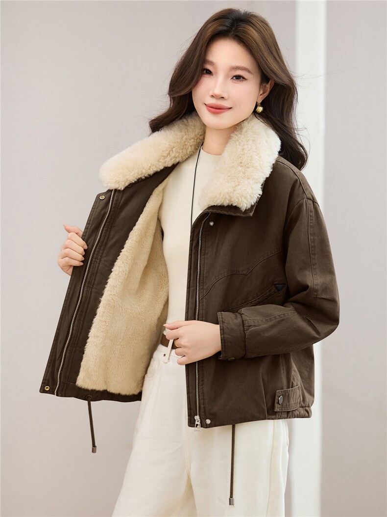 现货2025冬季新款休闲时尚无帽毛领女士加绒加棉保暖派克服,女装棉衣/棉服,木子恋