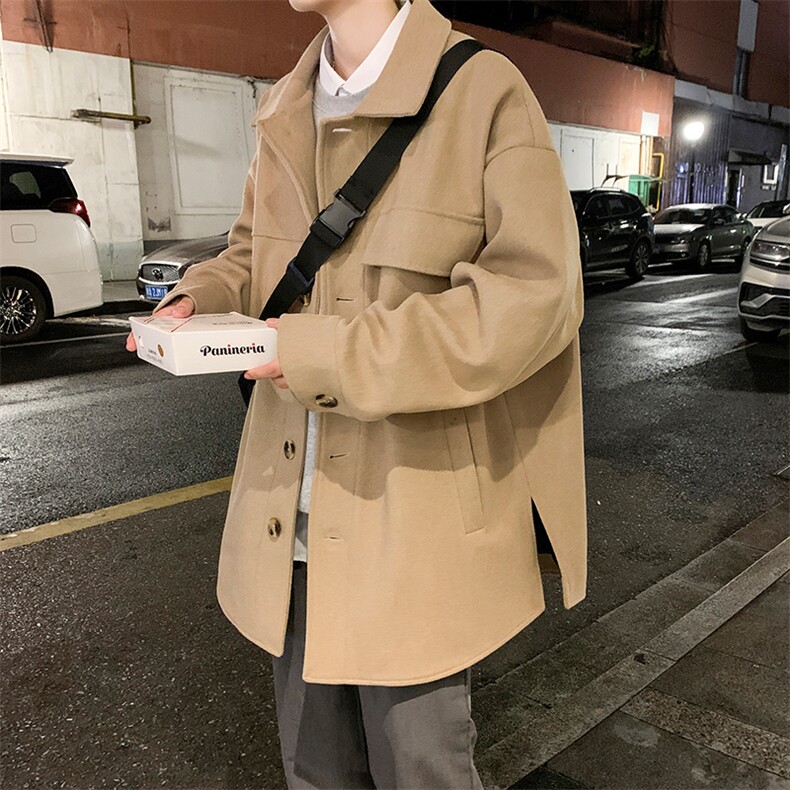 毛呢大衣男冬季加厚保暖纯色轻熟风韩版潮流外套潮牌ins情侣风衣,男装夹克,电商B289-1