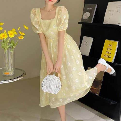 夏季新款泡泡袖连衣裙，女装连衣裙，甜野