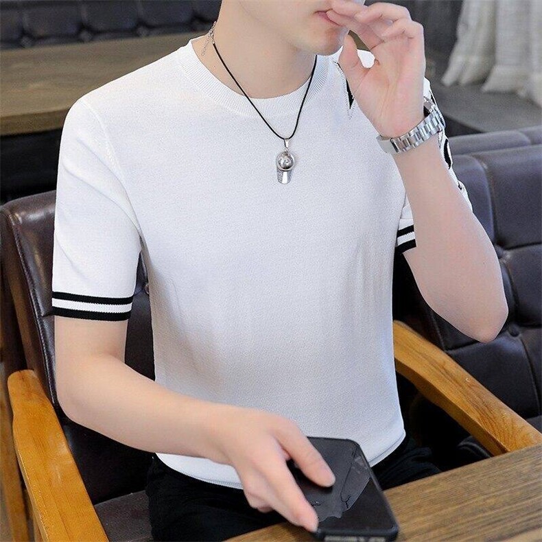 7917-P55夏季休闲时尚短袖毛衣男打底衫欧货T恤潮牌针织衫,男装T恤,电商D310B-1