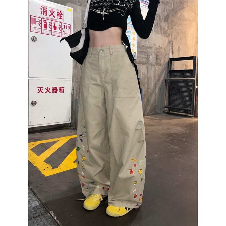 美式印花宽松弯刀裤男女秋冬高街cleanfit休闲阔腿裤LB30966-P67,男装休闲裤,星座1008
