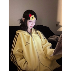 黄色拉链连帽卫衣男女2026春秋季新款宽松慵懒风开衫外套F1409，女装短外套，星座601-1