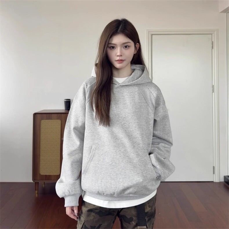 cleanfit灰色短款卫衣男款连帽秋季美式重磅外套螺纹拼接情侣帽衫,女装短外套,星座1210-1