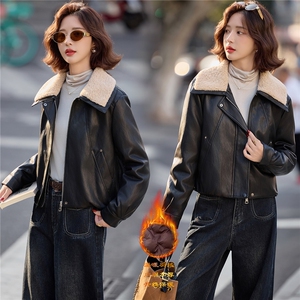 【2025冬季女装新款】大量现货大毛领金属丝皮90绒短款皮羽绒服图片