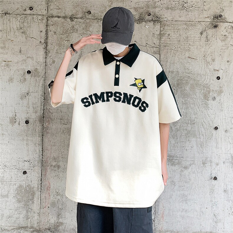 2025夏季美式刺绣拼接POLO衫宽松M~5XLXZ604-PL103-P55控68,男装Polo衫,星座604