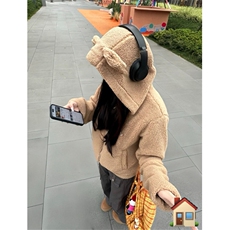 小熊耳朵羊羔毛绒女士短款秋冬季连帽厚外套MH927，女装短外套，星座1116A（原606A-3）