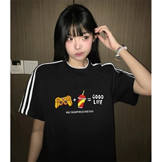 抖音得物高品质二开240克宽松纯棉美式潮牌三条杠织带短袖T恤，男装T恤，电商A486-1