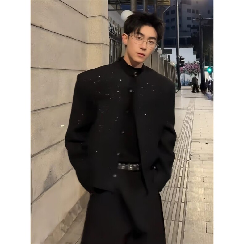 1506/QXZ1160/P64新中式黑色廓形潮高级感痞帅小众宽松西装外套，男装西服套装，星座1506