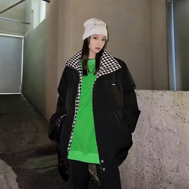 2025羽绒棉服冬季森系新款宽松潮外套棉衣女韩版面包服棋盘格,男装棉衣,星座218-8