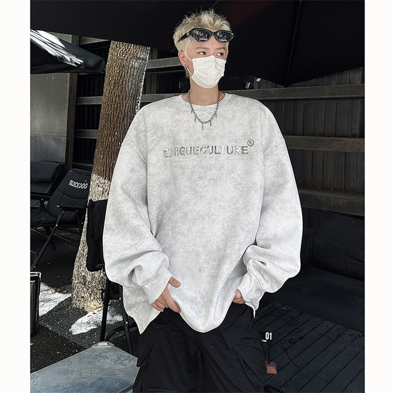 重磅450克水洗做旧满天星金属字母印花宽松圆领男女卫衣MT720-P78,男装卫衣,电商B289-1