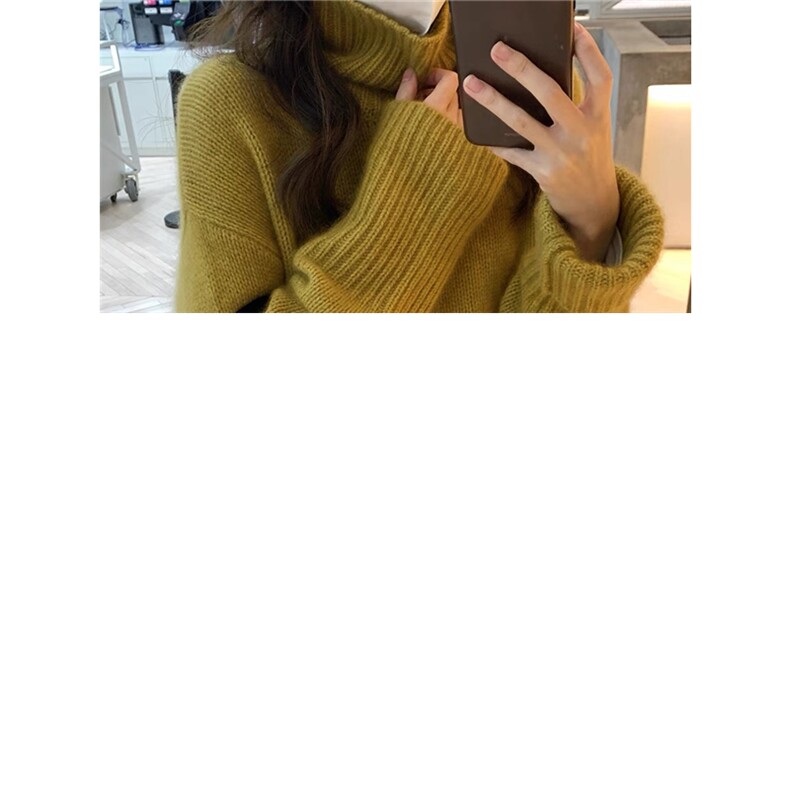 王菲同款加厚针织衫女秋冬高领慵懒宽松羊毛毛衣保暖打底衫,女装羊毛衫,悦玛羊绒
