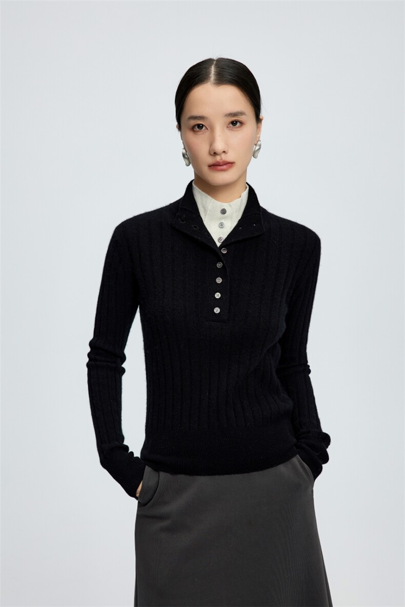 宽松型圆领翻领半高领POLO衫衫短款长袖冬季,针织衫/毛衣,玛卡隆羊绒