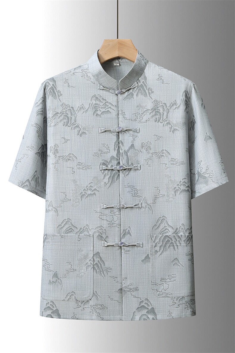 夏季风唐装中年短袖衬衫套装男士太极服宽松套装TR88605-P110,男装衬衫,星座1105-3