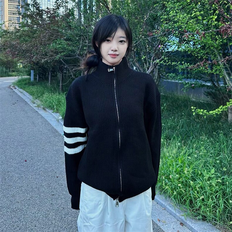 重磅秋冬北极绒开衫毛衣美式复古休闲慵懒风男女立领针织衫外套，男装针织衫/毛衣，电商A486-1