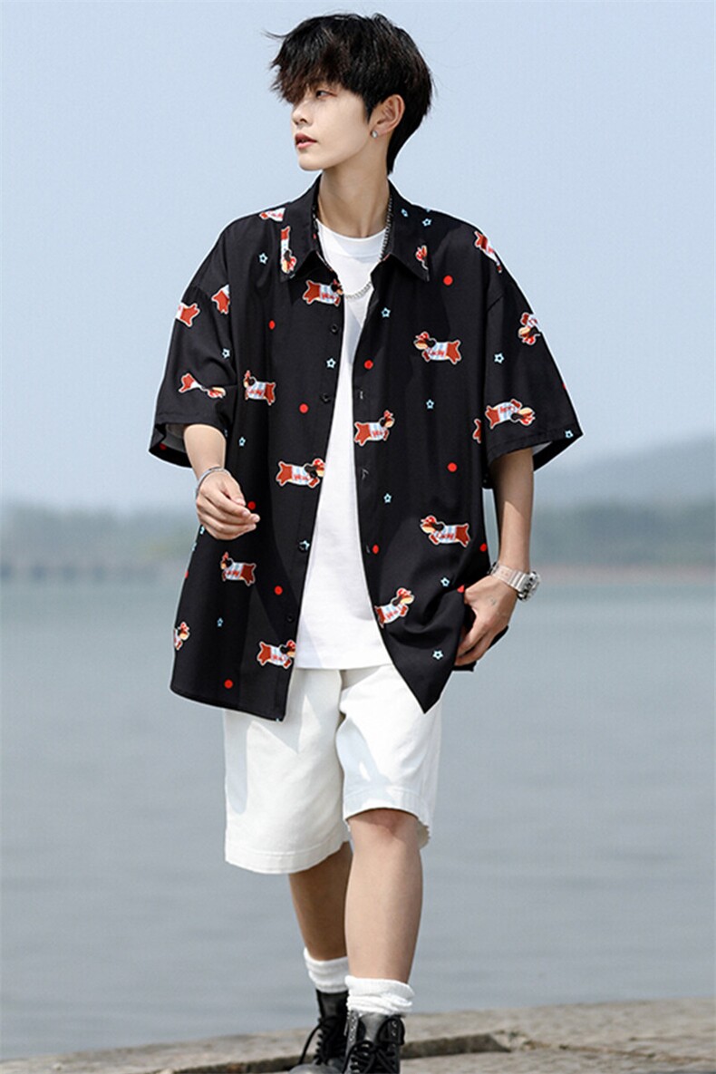 8XL-M腊肠狗花衬衫男短袖夏季冰丝薄款花衬衣寸衫外套DC28003P38,男装T恤,电商B312