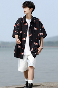 8XL-M腊肠狗花衬衫男短袖夏季冰丝薄款花衬衣寸衫外套DC28003P38图片