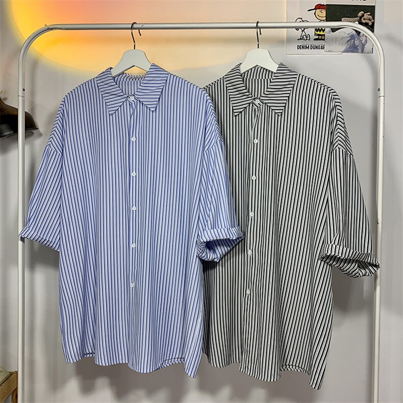 2025春夏港风条纹休闲短袖衬衫上衣D201-DM93-P40图片