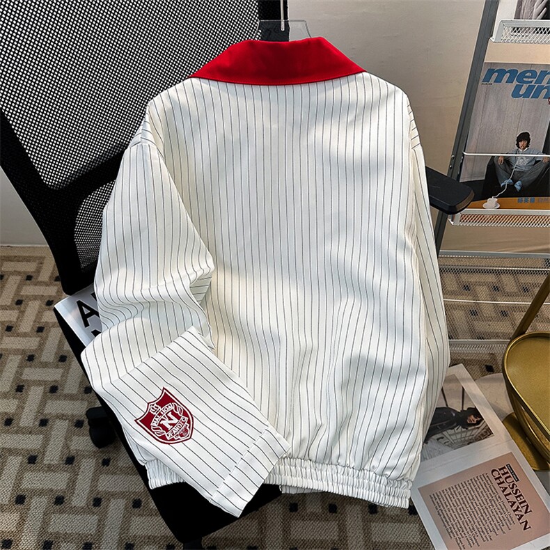 美式街头翻领条纹夹克男cleanfit高街宽松飞行服外套JK08566-P68,男装夹克,星座308B-2