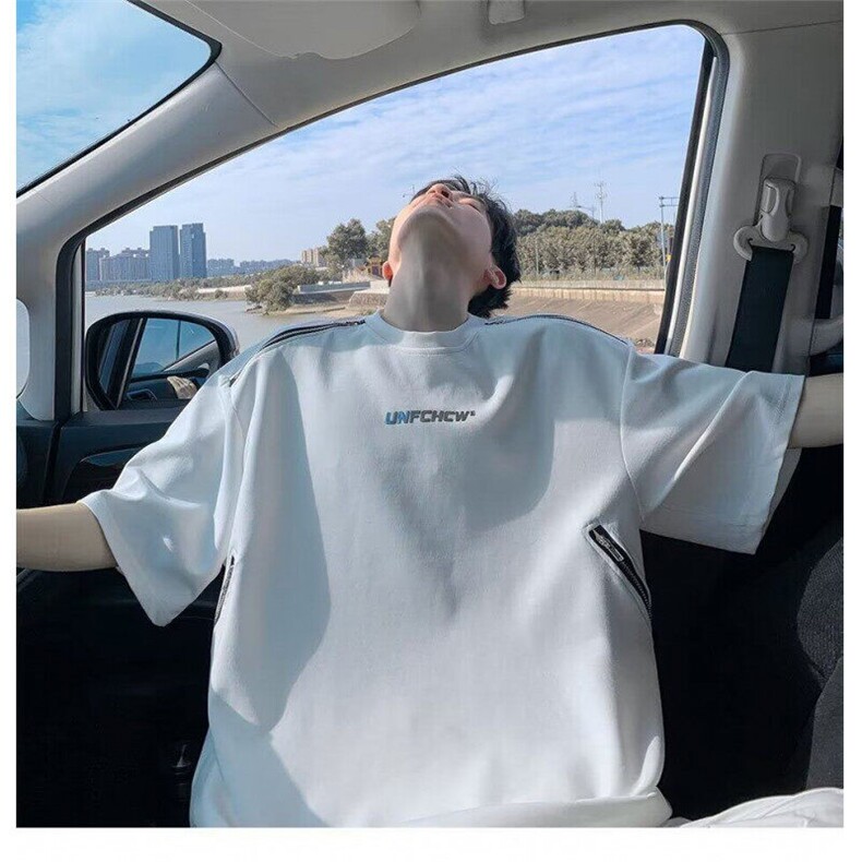 C541P44解构拉链金属LOGO多拉链设计感垫肩圆领T恤质，男装T恤，星座512-6