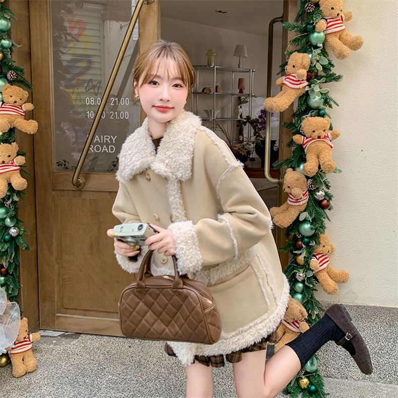 新款现货主推中长款羊羔毛外套9917-P205-K308,女装短外套,2C129