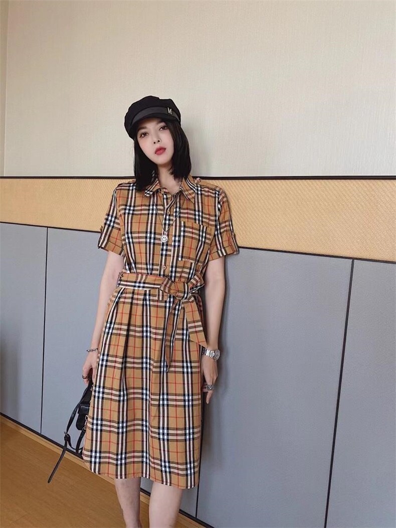 ［爱美欧］夏季新款格子衬衫连衣裙，女装衬衫，爱美欧