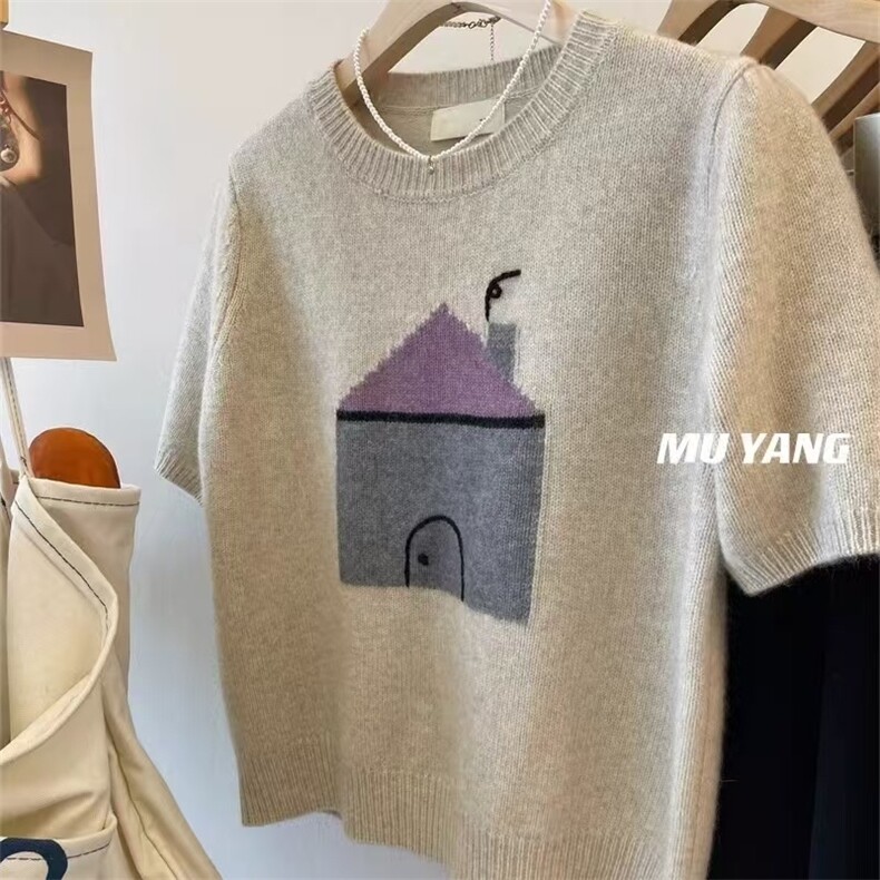 秋冬新款时尚纯色房子图案时尚休闲百搭,针织衫/毛衣,锦瑟羊绒