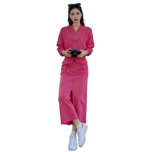 纯色连帽拉链开衫卫衣套装女春季新款时尚减龄开叉半身裙两件套潮图片