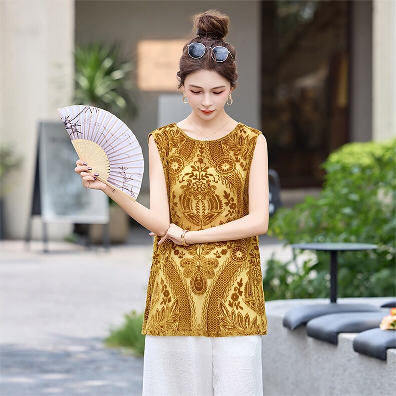 2025年夏季新款休闲无袖提花上衣女,女装T恤,沁沁公主