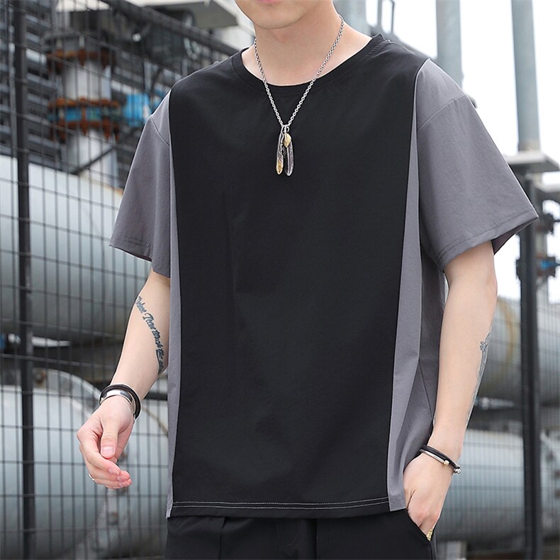 2023青少年夏季冰丝速干拼色短袖百搭休闲T恤T8277P25,男装T恤,星座914