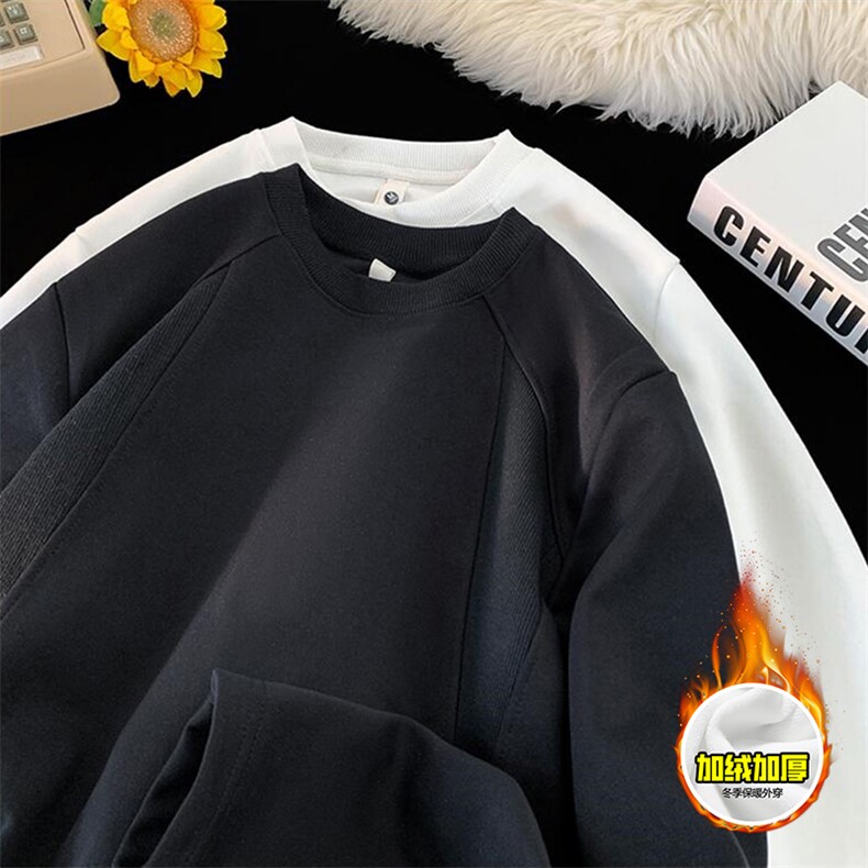 抖音得物品质美式高街重磅曼巴棉结构硬阔boxy版潮牌卫衣长袖T恤，男装T恤，电商A486