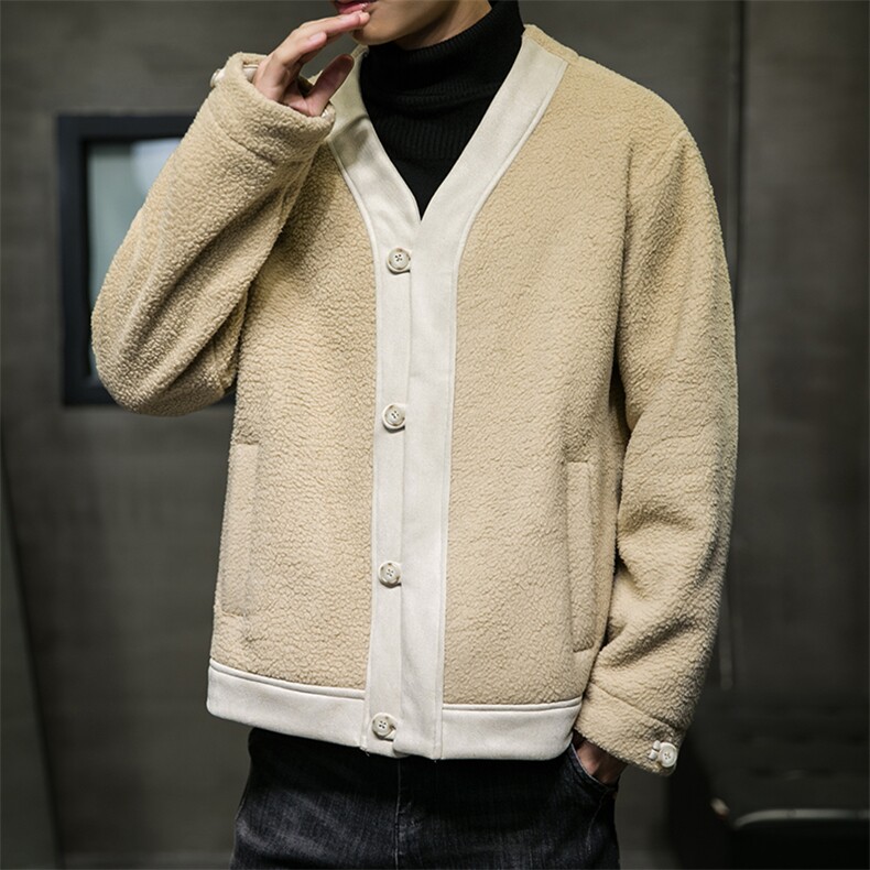 羊羔毛摇粒绒棒球服外套男潮牌嘻哈宽松休闲道袍夹克 M701/P130图片