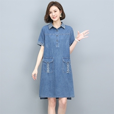 2023夏季新款时尚气质翻领显瘦休闲舒适撞色牛仔连衣裙，女装连衣裙，独衣靓