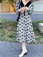 提花拼接连衣裙爆，女装连衣裙，时尚秀衣阁