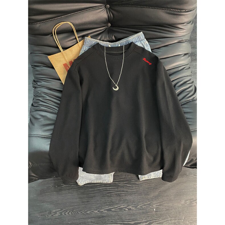 自家图高质量绣花装饰长袖T恤黑色白色M到3XLXZ212-QWT319-P45，男装T恤，星座212