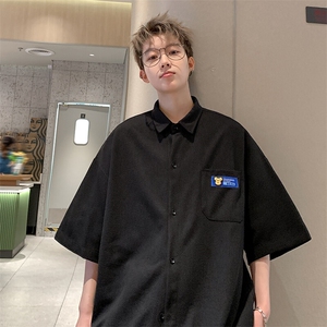 2026夏潮牌男华夫格高克重格子短袖五分袖衬衫 CS880/特P25 黑色图片