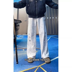 春装高品质扎染刺绣工艺弯刀卫裤男重磅复古垂感休闲运动裤阔腿裤，男装休闲裤，电商A443