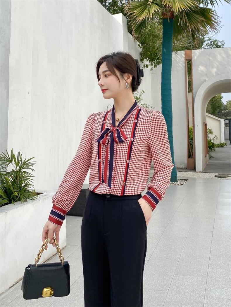 高档次千鸟格衬衫，女装衬衫，艾绮雪影