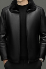 BG-H25072海宁男式绵羊皮真皮皮衣男水貂内胆翻领修身休闲夹克，男装夹克，电商B360