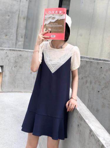 大夏蕾丝拼接雪纺裙，女装，非次元