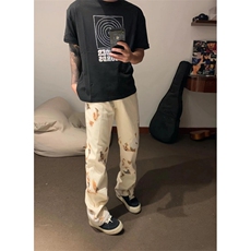 【有货】火焰蕾丝微喇白色牛仔裤男美式高街vibe裤子B07WW-特P50，男装牛仔裤，星座1007（原301D）