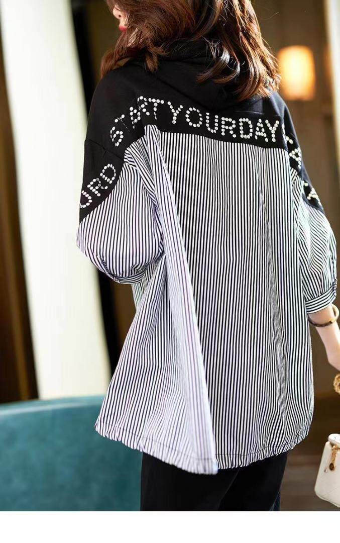 欧货撞色条纹帽衫，其它，依依莱客