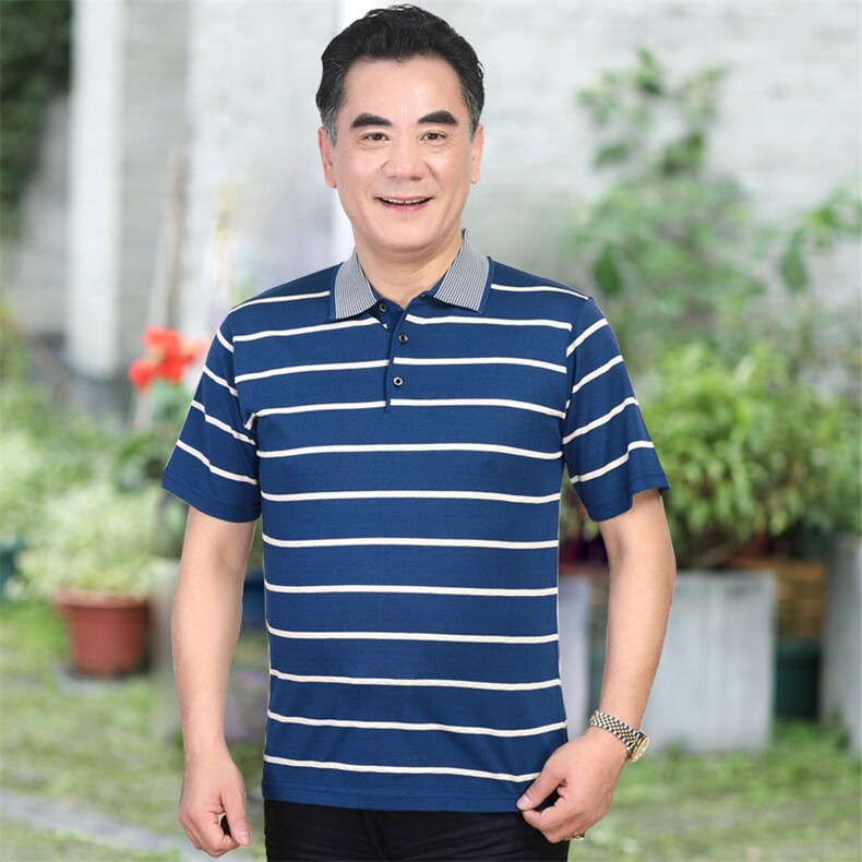 大货主推！2213/P30爷爷衣服POLO衫老人短袖条纹汗衫翻领爸爸装,男装Polo衫,星座1216（原钱塘722）
