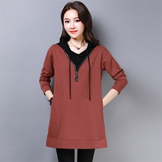 中长款时尚舒适连帽气质T恤潮流长袖简约2021年春季，女装T恤，丽影随形