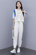 短袖时尚套装女2022夏季新款女装韩版休闲百搭撞色绣花两件套裤潮，女装套装/套裙，慧尚依恋