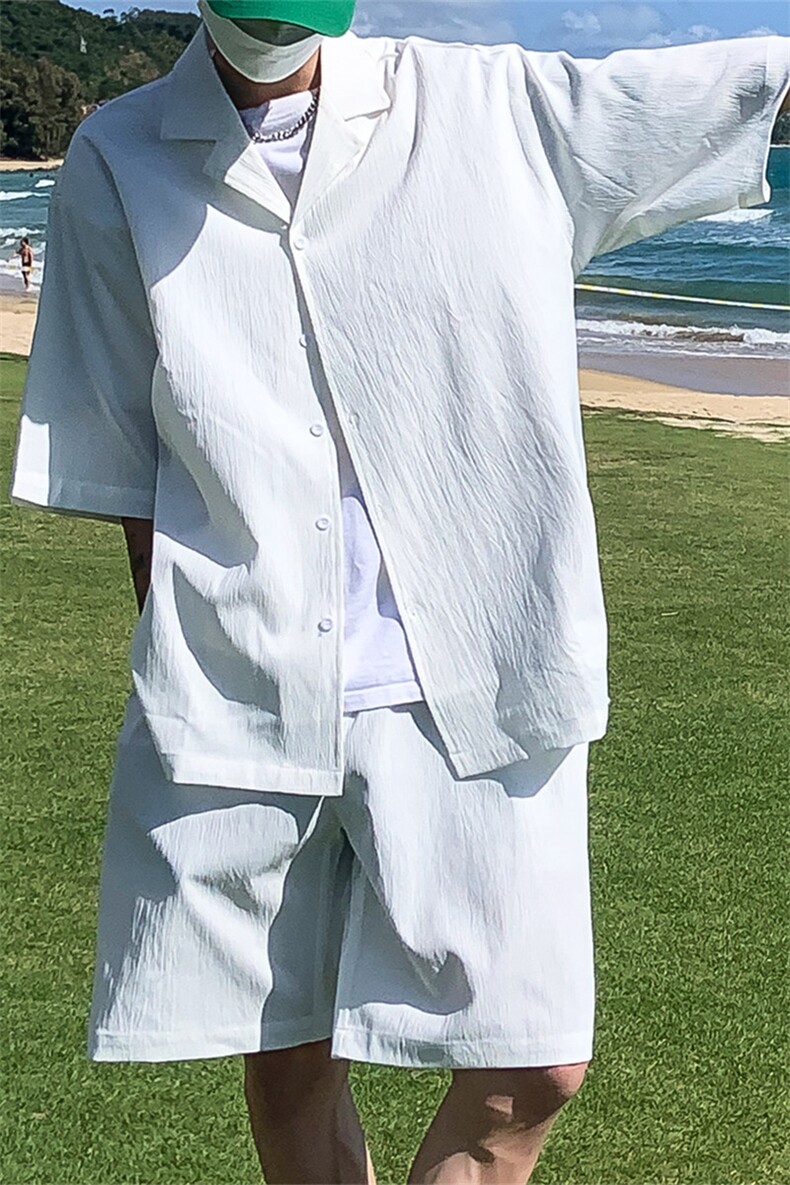 TZ62627/P55弹力短袖衬衣套装男女夏款港风衬衫短裤两件套,男装休闲套装,电商A141