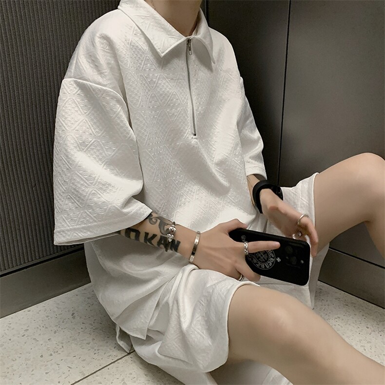 2023夏季新款Polo衫短袖短裤两件套小众潮运动休闲套装 T1625-P48图片