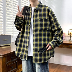 秋季小香风衬衫翻领男大皂大码宽松痞帅外套格子衬衣A012/857P32，男装衬衫，电商A012