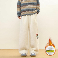 冬季美式刺绣羊羔毛棉裤男女情侣加绒加厚保暖宽松休闲阔腿长裤子，男装棉衣，电商A486-1