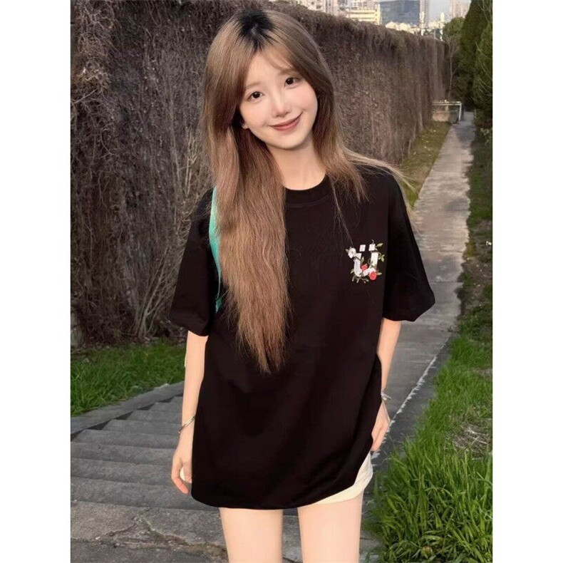 美式复古花卉刺绣t恤夏季新款宽松设计感小众休闲百搭上衣TS05,男装T恤,星座1116A（原606A-3）